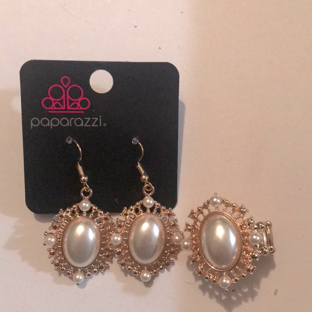 Paparazzi gold and white earring ring lot